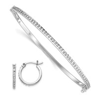 Diamond Fascination Diamond Mystique Sterling Silver Platinum-plated Diamond Hoop Earrings and Hinged Bangle Set view 1