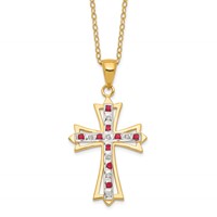 Diamond Fascination Diamond Mystique Sterling Silver 18K Gold-plated Diamond and Ruby Cross Necklace, 18" view 1