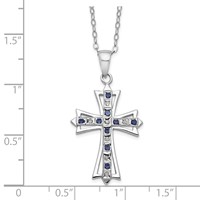 Diamond Fascination Diamond Mystique Sterling Silver Platinum-plated Diamond and Sapphire Cross Necklace, 18" view 5