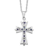 Diamond Fascination Diamond Mystique Sterling Silver Platinum-plated Diamond and Sapphire Cross Necklace, 18" view 1