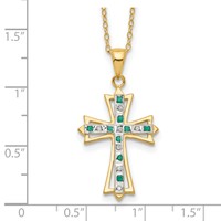 Diamond Fascination Diamond Mystique Sterling Silver 18K Gold-plated Diamond and Emerald Cross Necklace, 18" view 3