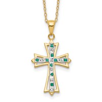 Diamond Fascination Diamond Mystique Sterling Silver 18K Gold-plated Diamond and Emerald Cross Necklace, 18" view 1