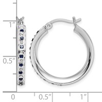 Diamond Fascination Diamond Mystique Sterling Silver Platinum-plated Diamond Sapphire Round Hoop Earrings view 4