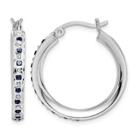 Diamond Fascination Diamond Mystique Sterling Silver Platinum-plated Diamond Sapphire Round Hoop Earrings view 1