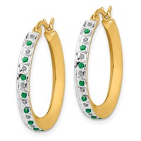 Diamond Fascination Diamond Mystique Sterling Silver 18K Gold-plated Diamond and Emerald Round Hoop Earrings view 2