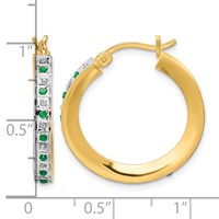 Diamond Fascination Diamond Mystique Sterling Silver 18K Gold-plated Diamond and Emerald Round Hoop Earrings view 4