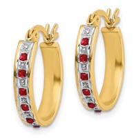 Diamond Fascination Diamond Mystique Sterling Silver 18K Gold-plated Diamond and Ruby Oval Hoop Earrings view 2