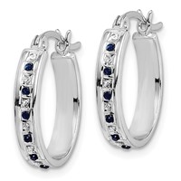 Diamond Fascination Diamond Mystique Sterling Silver Platinum-plated Diamond and Sapphire Oval Hoop Earring view 2