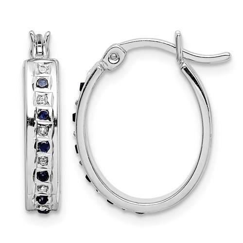 Diamond Fascination Diamond Mystique Sterling Silver Platinum-plated Diamond and Sapphire Oval Hoop Earring