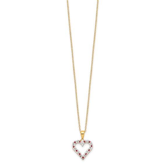 Diamond Fascination Diamond Mystique Sterling Silver 18K Gold-plated Diamond and Ruby Heart 18 Inch Necklace