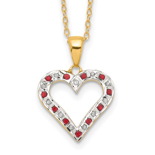 Diamond Fascination Diamond Mystique Sterling Silver 18K Gold-plated Diamond and Ruby Heart Necklace, 18"