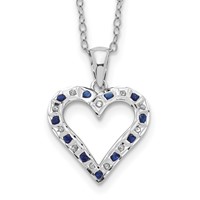 Diamond Fascination Diamond Mystique Sterling Silver Platinum-plated Diamond and Sapphire Heart Necklace, 18" view 1