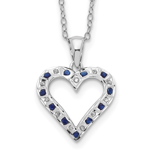Diamond Fascination Diamond Mystique Sterling Silver Platinum-plated Diamond and Sapphire Heart Necklace, 18"