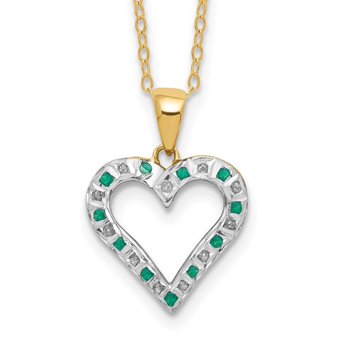 Diamond Fascination Diamond Mystique Sterling Silver 18K Gold-plated Diamond and Emerald Heart Necklace, 18"