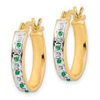 Diamond Fascination Diamond Mystique Sterling Silver 18K Gold-plated Diamond and Emerald Oval Hoop Earrings view 2