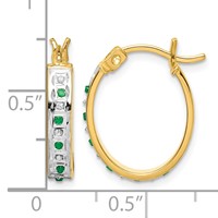 Diamond Fascination Diamond Mystique Sterling Silver 18K Gold-plated Diamond and Emerald Oval Hoop Earrings view 4