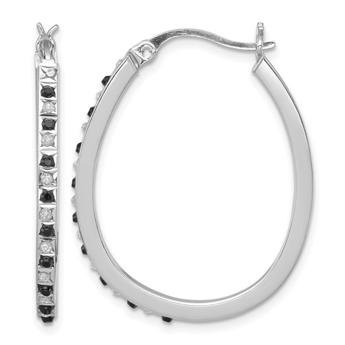 Diamond Fascination Diamond Mystique Sterling Silver Platinum-plated Diamond Black and White Diamond Hoop Earrings