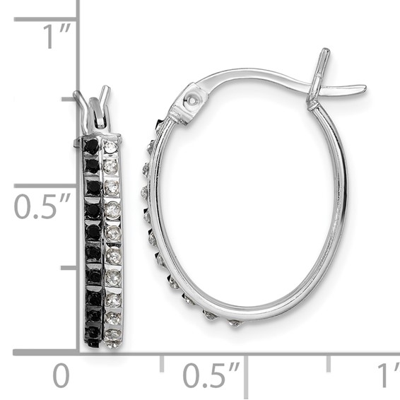 Diamond Fascination Diamond Mystique Sterling Silver Platinum-plated Diamond Black and White Diamond Oval Hoop Earrings