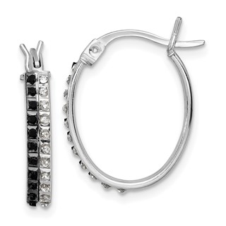 Diamond Fascination Diamond Mystique Sterling Silver Platinum-plated Diamond Black and White Diamond Oval Hoop Earrings