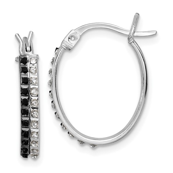 Diamond Fascination Diamond Mystique Sterling Silver Platinum-plated Diamond Black and White Diamond Oval Hoop Earrings