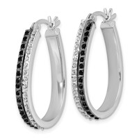 Diamond Fascination Diamond Mystique Sterling Silver Platinum-plated Diamond Black and White Diamond Hoop Earrings view 2