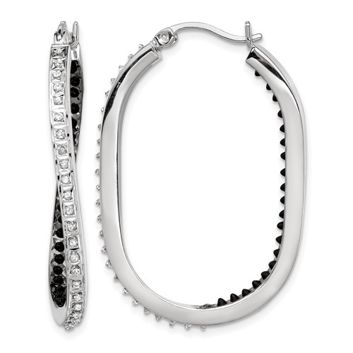 Diamond Fascination Diamond Mystique Sterling Silver Platinum-plated Diamond Black and White Diamond in and Out Hoop Earring