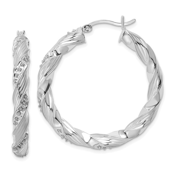 Sterling Silver Diamond Mystique Twisted Hoop Earrings     