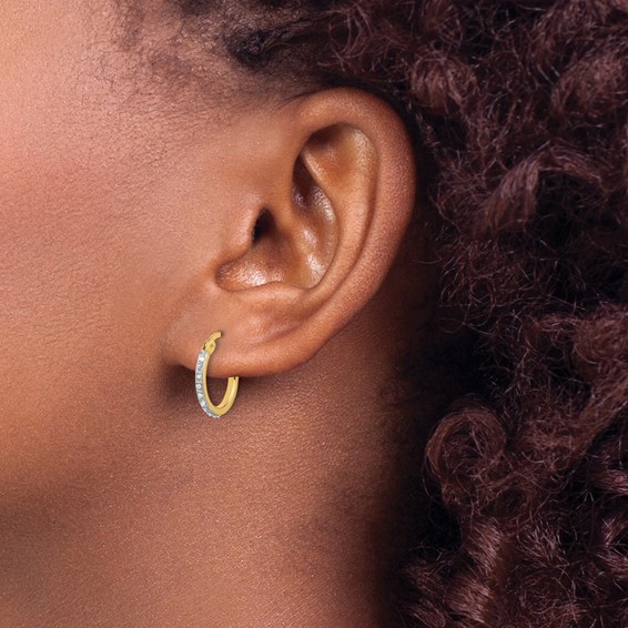 SS 18k Gold-pltd Diamond Mystique Dia Dust/Accent Hoop Earring