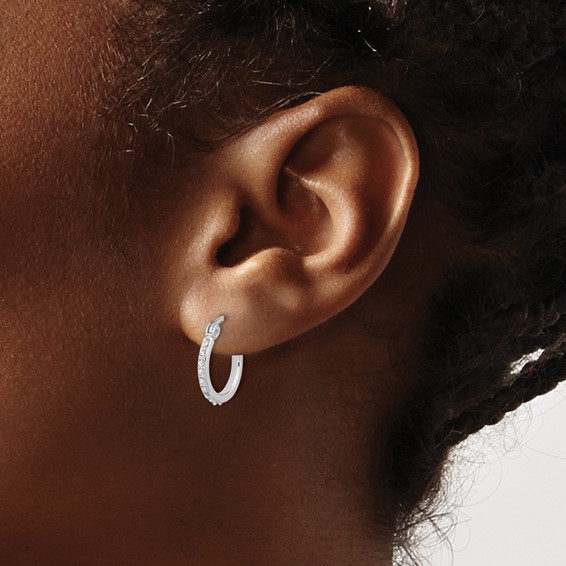 SS Platinum-plated Diamond Mystique Dia Dust/Accent Hoop Earring