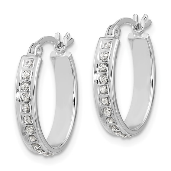 SS Platinum-plated Diamond Mystique Dia Dust/Accent Oval Hoop Earrings