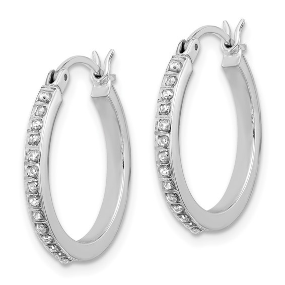 SS Platinum-plated Diamond Mystique Diamond Dust/Accent Hoop Earrings