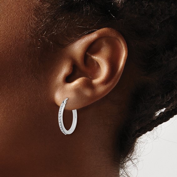 SS Platinum-plated Diamond Mystique Diamond Dust/Accent Hoop Earrings