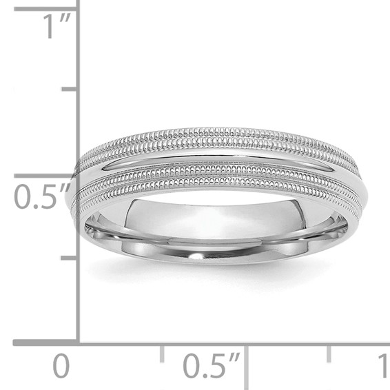 SSilver Rhodium-plated 5mm Comfort Fit Double Milgrain Size 4 Band
