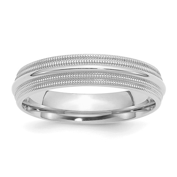 SSilver Rhodium-plated 5mm Comfort Fit Double Milgrain Size 4 Band