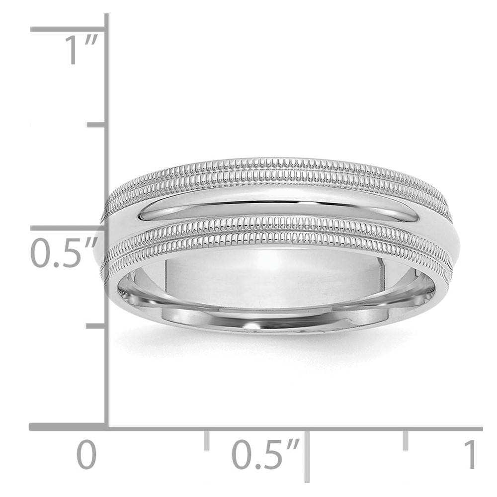 Sterling Silver Rhodium 6mm Comfort Fit Double Milgrain Size 10 Band (QDMC060RH-10)