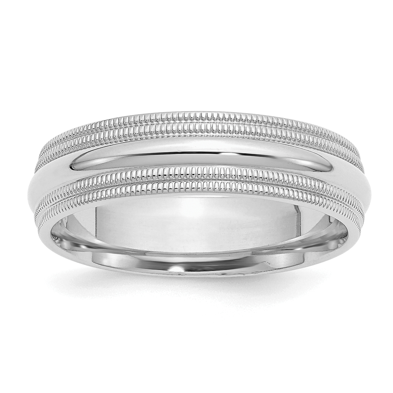 Sterling Silver Rhodium 6mm Comfort Fit Double Milgrain Size 10 Band (QDMC060RH-10)
