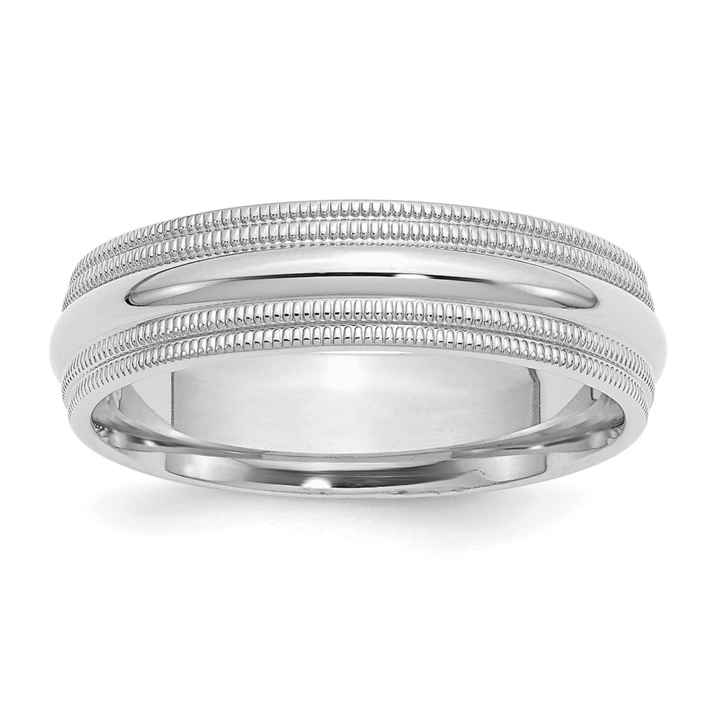 Sterling Silver Rhodium 6mm Comfort Fit Double Milgrain Size 10 Band (QDMC060RH-10)