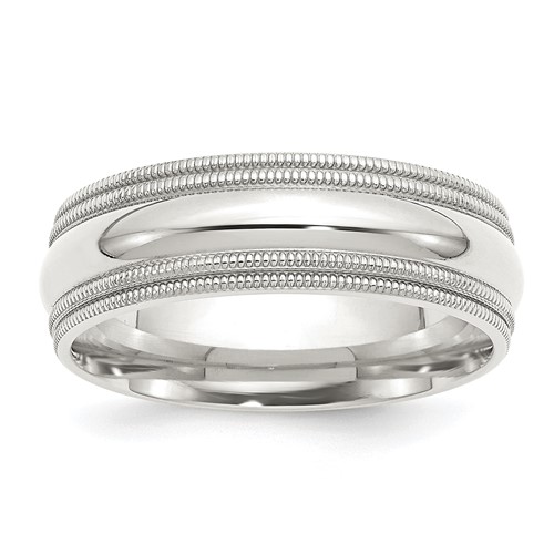Sterling Silver 7mm Comfort Fit Double Milgrain Band, Size 4