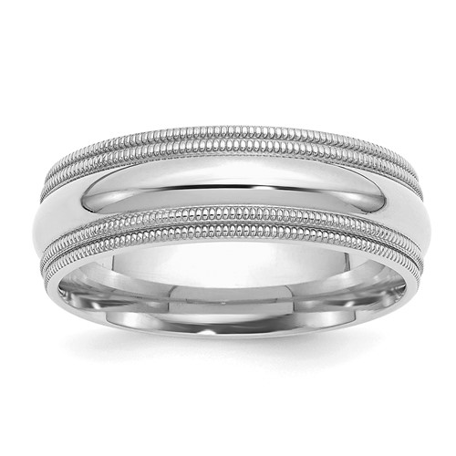 Sterling Silver Rh-plated 7mm Comfort Fit Double Milgrain Band, Size 4