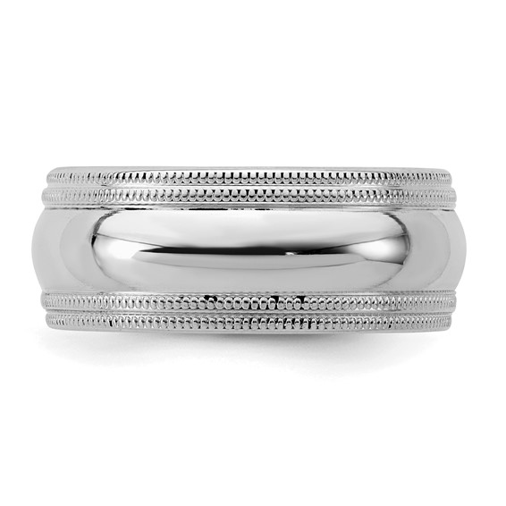 Sterling Silver Rh-plated 8mm Comfort Fit Double Milgrain Size 4 Band