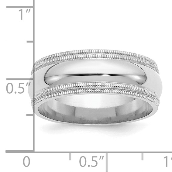 Sterling Silver Rh-plated 8mm Comfort Fit Double Milgrain Size 4 Band