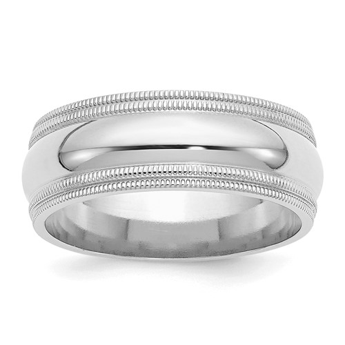 Sterling Silver Rh-plated 8mm Comfort Fit Double Milgrain Band, Size 8
