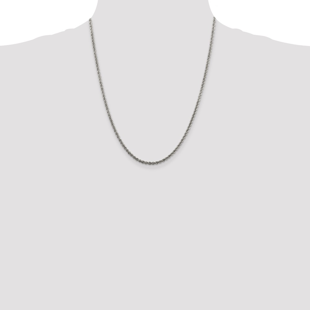 Sterling Silver Rhodium-plated 2.5mm Solid Rope Chain (QDR050R-22)