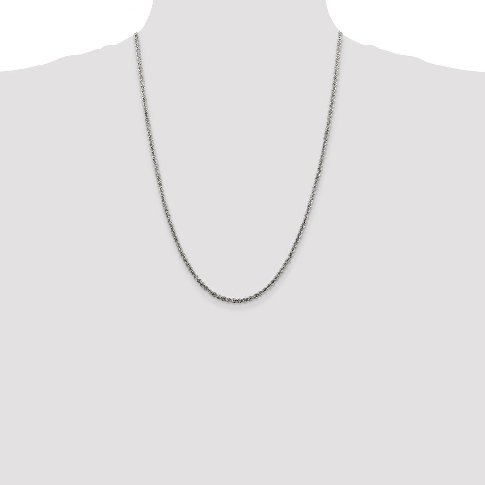 Sterling Silver Rhodium-plated 2.5mm Solid Rope Chain (QDR050R-24)