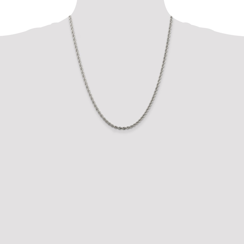 Sterling Silver Rhodium-plated 3mm Solid Rope Chain (QDR060R-22)