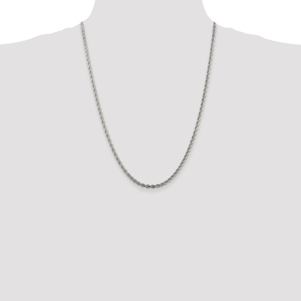 Sterling Silver Rhodium-plated 3mm Solid Rope Chain (QDR060R-24)