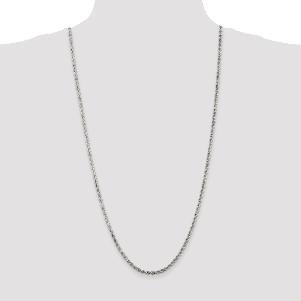 Sterling Silver Rhodium-plated 3mm Solid Rope Chain (QDR060R-30)