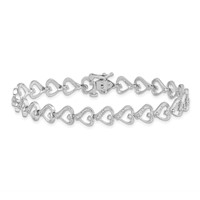 Sterling Silver Rhodium-plated Diam. Heart Bracelet view 4