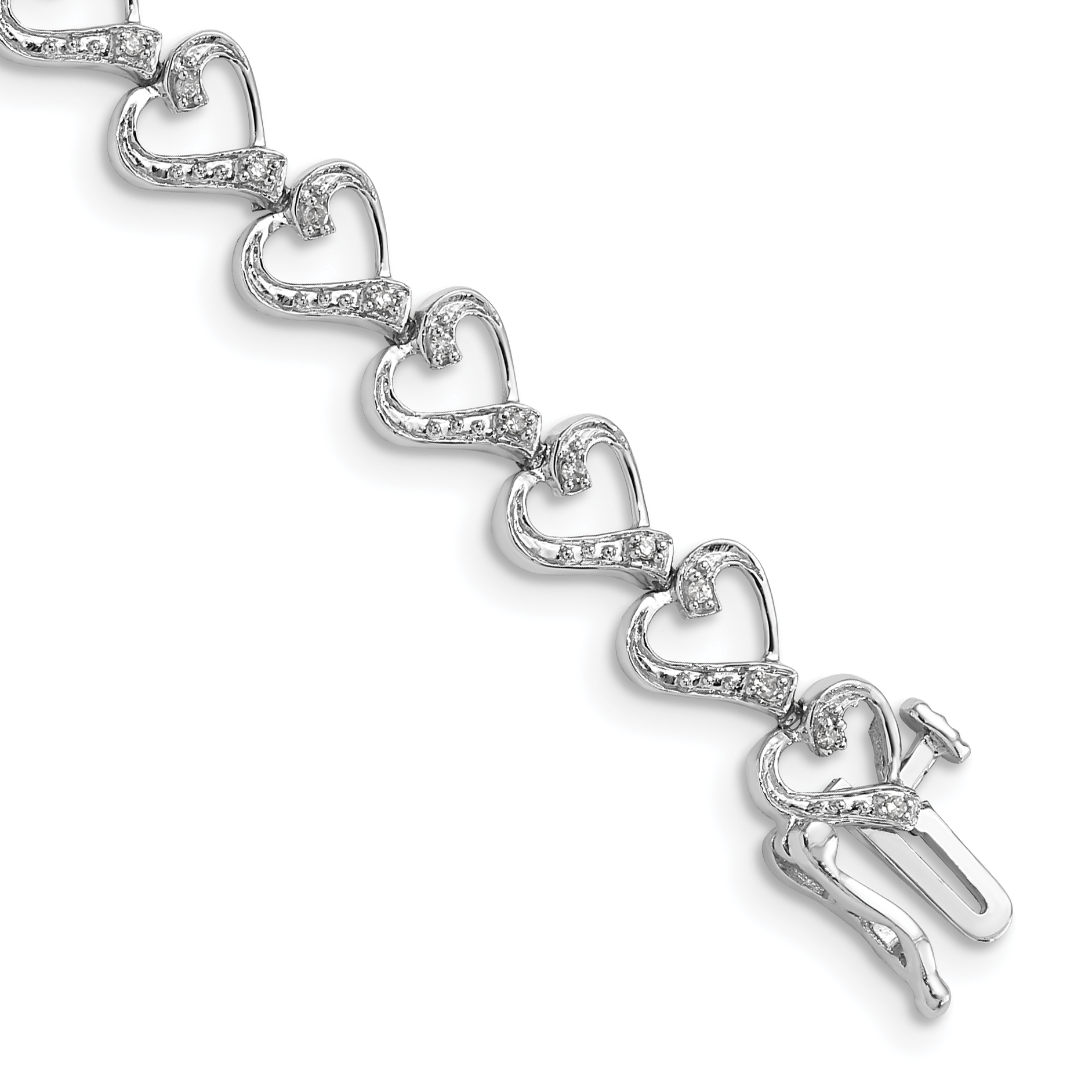 Sterling Silver Rhodium-plated Diam. Heart Bracelet (QDX1018)