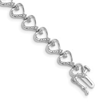 Sterling Silver Rhodium-plated Diam. Heart Bracelet view 1